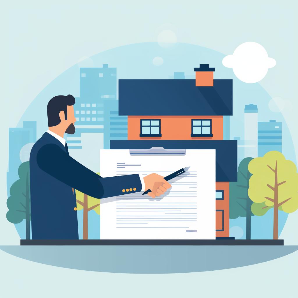 A person signing a home purchase agreement.